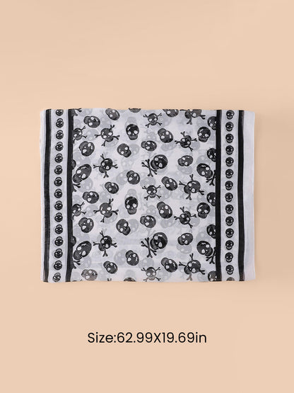 Halloween Chiffon Skull Printed Long Scarf