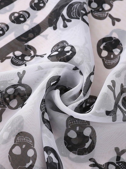 Halloween Chiffon Skull Printed Long Scarf