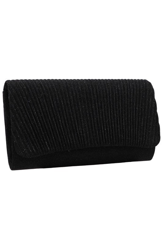 Shell Pleated Shimmer Chain Strap Clutch