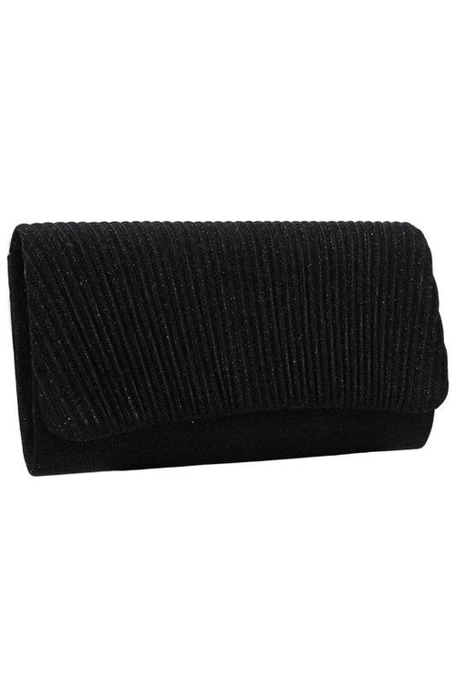 Shell Pleated Shimmer Chain Strap Clutch