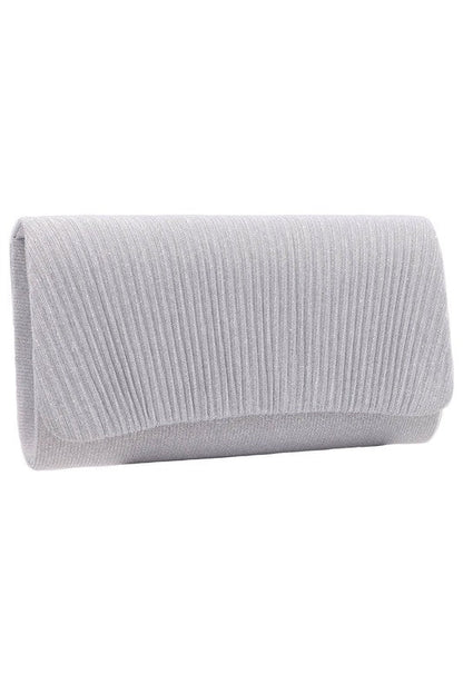 Shell Pleated Shimmer Chain Strap Clutch
