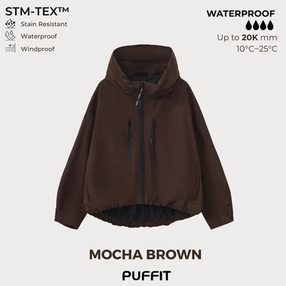 🧥Wide-Brim Hood💧Short Oversized Rain Jacket With Bubble Hem,Adjustable Cuffs